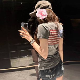 不退不换 原369 特惠149 25新款 梵文 星条旗胶印 V领纯棉T恤