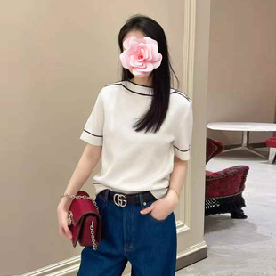 25新款 特惠269 撞色镶边一字领 短袖 不退不换 羊毛针织衫 原439