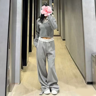 原439 抽绳系带高腰阔腿长裤 特惠249 撞色拼接 25新款 不退不换