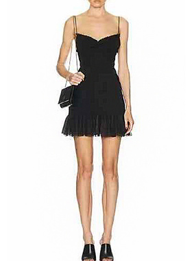 不退不换 原529 特惠289 25新款 圣 褶皱弹力修身 V字吊带连衣裙