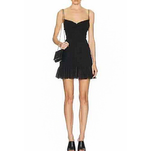 不退不换 原529 特惠289 25新款 圣 褶皱弹力修身 V字吊带连衣裙