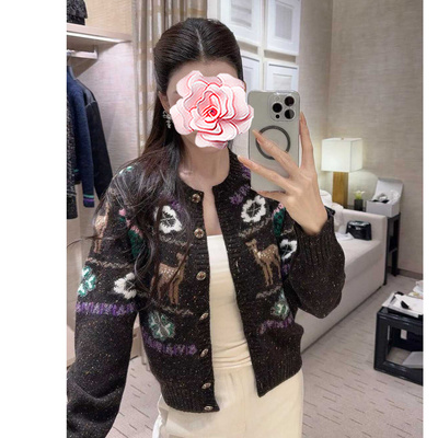 圣诞款小麋鹿羊毛针织开衫
