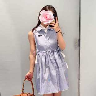 26新款 特惠259 小花边彼得潘翻领蓝白格子连衣裙 原469 不退不换