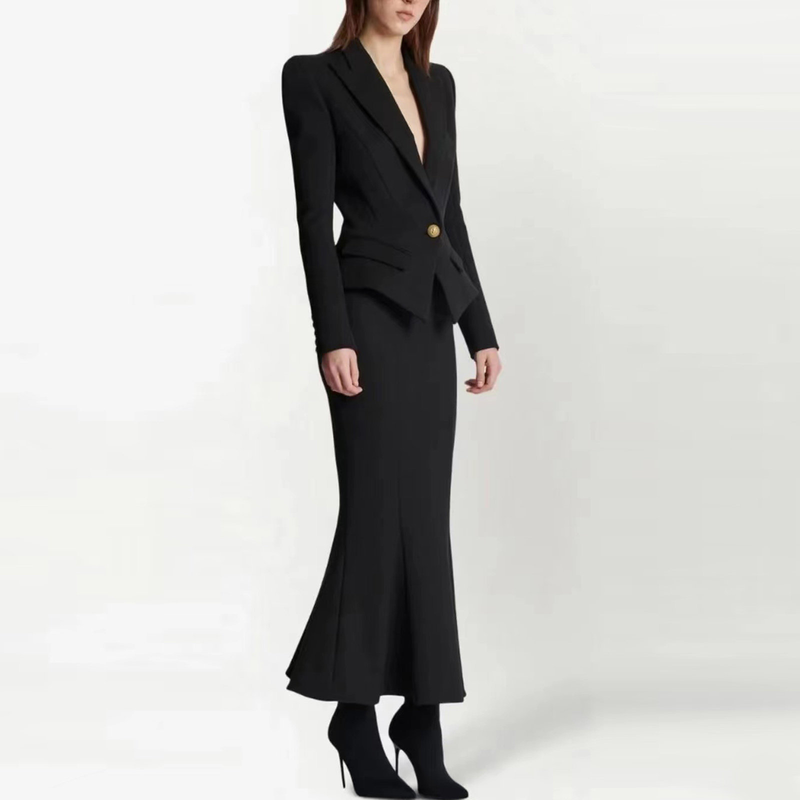 显瘦显腰细~金扣收腰a摆 厚垫肩立体宽肩 精纺羊毛西装