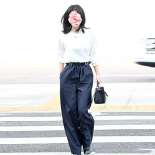 不退不换 原469 特惠259 25新款 小牛皮腰带褶皱高腰阔腿直筒长裤