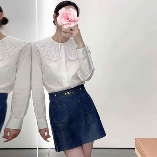 小口袋 不退不换 25新款 特惠229 金链高腰A摆薄牛仔半身裙 原439