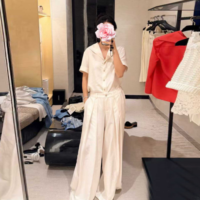 天丝汉麻白衬衣+高腰阔腿长裤