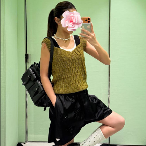 条纹厚实编织羊毛羊驼针织背心