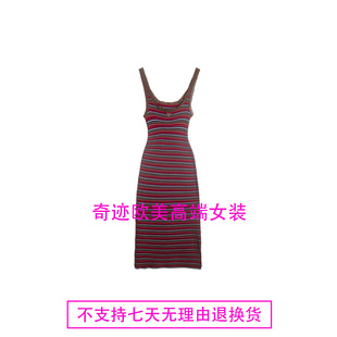 不退不换 原459 特惠289 26新款 条纹蕾丝花边 薄针织吊带连衣裙