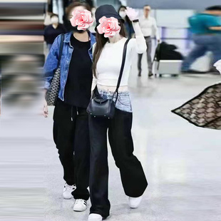 原439 牛仔拼接高腰阔腿长裤 特惠239 王心凌同款 25新款 不退不换