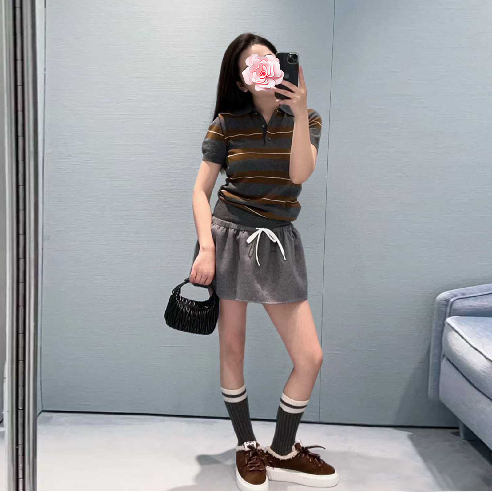 撞色条纹POLO羊毛针织衫