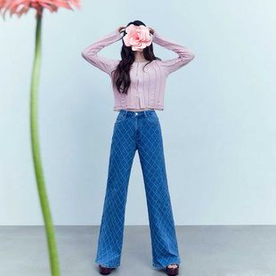 25新款 特惠249 智秀同款 菱格 不退不换 高腰直筒牛仔裤 原439