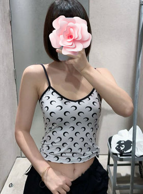 月亮印花弹力修身V领吊带背心