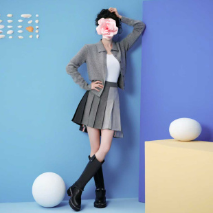 撞色拼接 不退不换 26新款 特惠259 高腰百褶A摆半身裙 原469