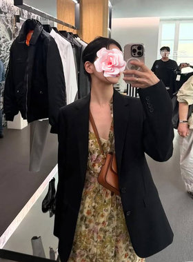小口袋半开胸印花长连衣裙+衬裙
