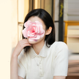 两穿 可拆卸重工珍珠花朵翻领 阿兰扭花羊毛针织衫