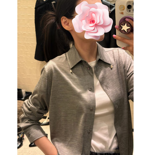 珍珠吊坠衬衣+高腰阔腿长裤