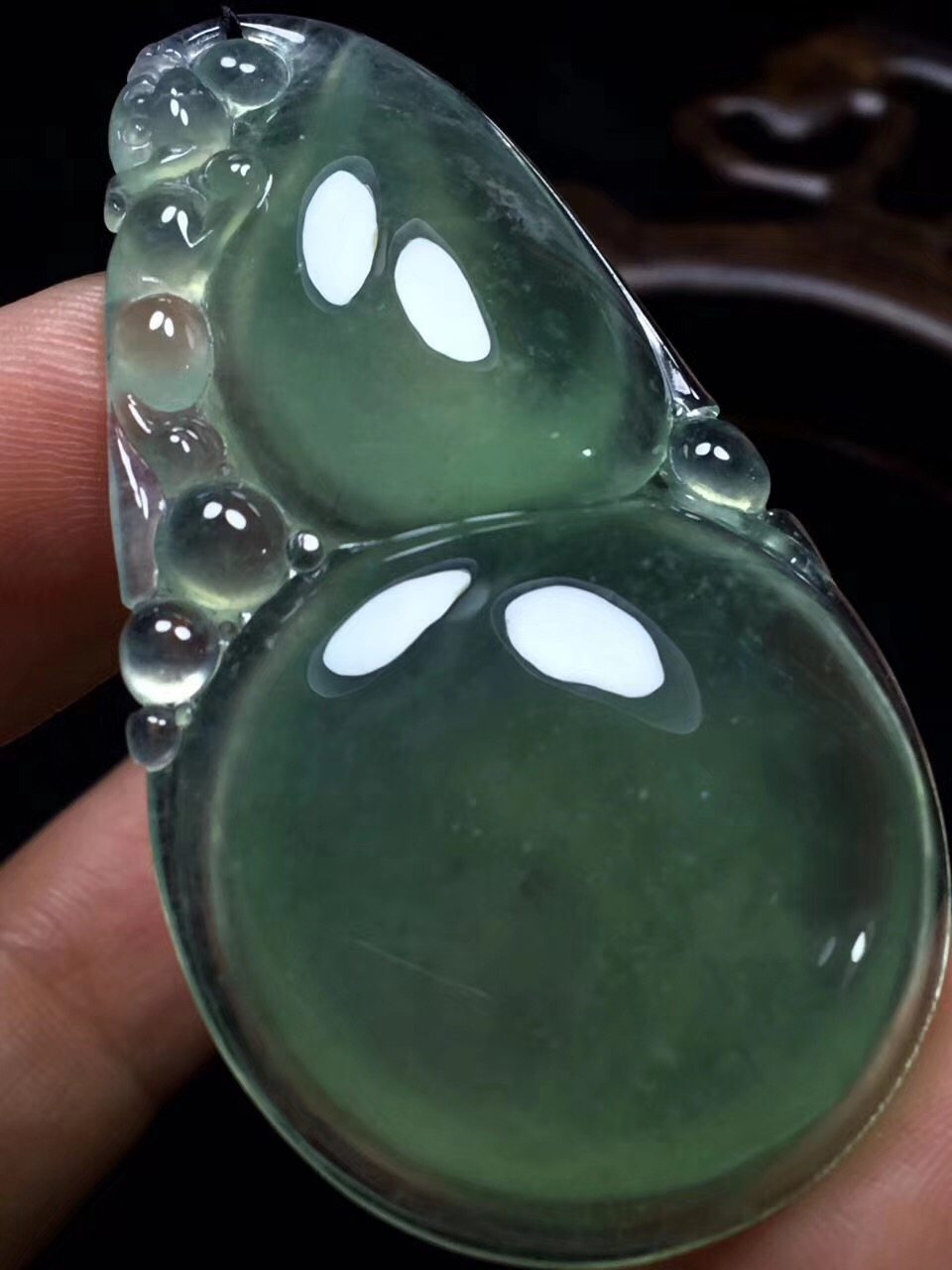 天然a货翡翠老坑高冰晴水大葫芦吊坠玉坠项链锁骨链颈饰 正品好玉