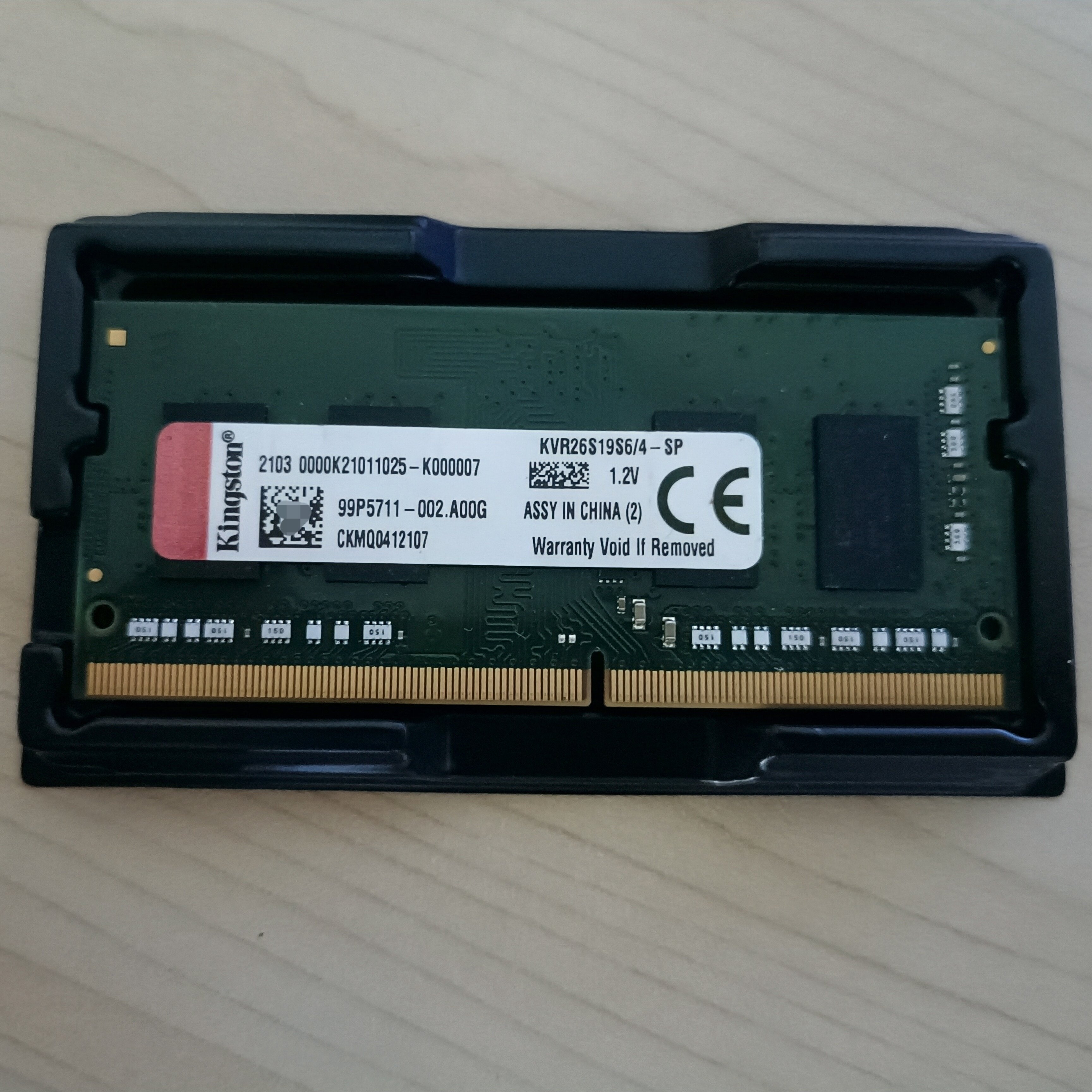 金士顿DDR4 4GB 2666Mhz KVR26S19S6/4-SP 1.2V SODIMM笔记本内存
