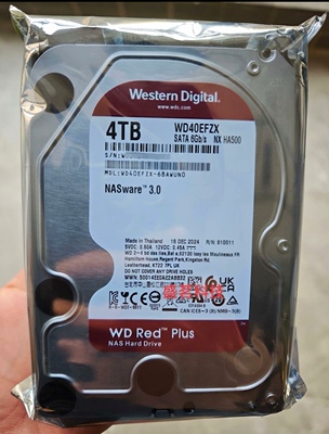 WD/西部数据 WD40EFZX红盘Plus 4T 128M 服务器企业级CMR垂直硬盘