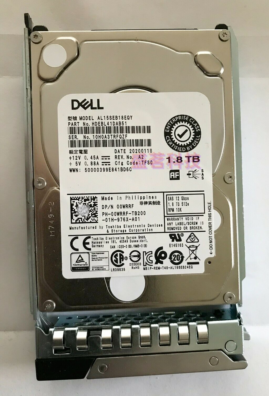 Dell/戴尔 00WRRF AL15SEB18EQY 1.8T SAS 10K 2.5 12G硬盘 0WRRF