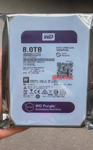 WD西部数据 8T紫盘 WD82PURX海康大华录像机监控 SATA企业级硬盘