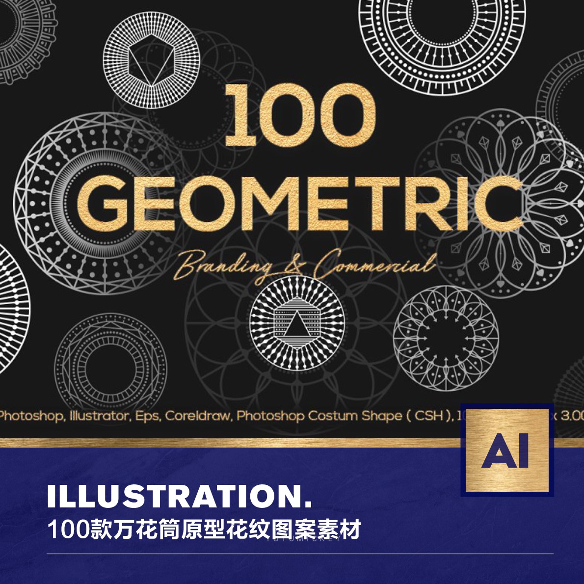 310006 100款国外高端万花筒原型花纹图案素材ai源文件