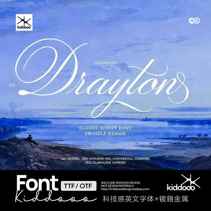 复古优雅经典海报Logo连笔花体手写ps ai procreate word英文字体