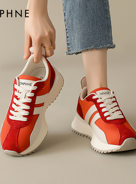 达芙妮红色厚底阿甘鞋女2024爆款夏季轻便炸街运动休闲百搭老爹鞋