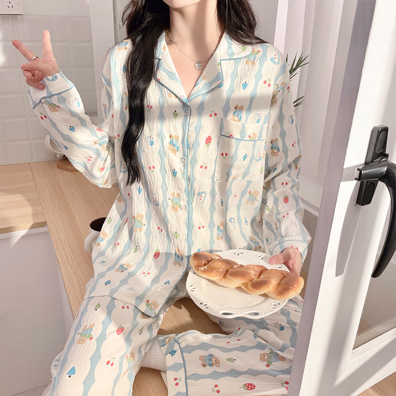 睡衣女春秋款2025新款带胸垫一体式长袖可爱公主网红风家居服套装