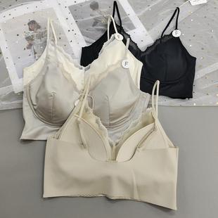 蕾丝乳胶固定一体杯超薄垫内衣女无钢圈无痕性感美背聚拢文胸 法式
