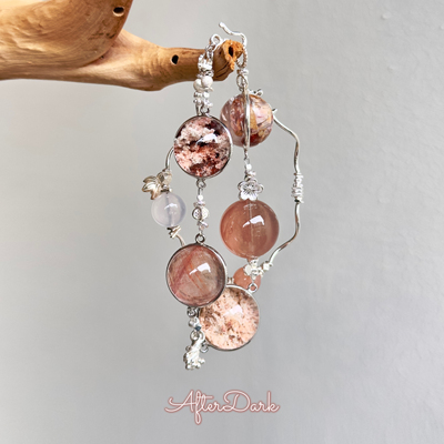 喜用火原创设计【粉泥沙漠】天然兔毛幽灵骸骨水晶手串招财好运