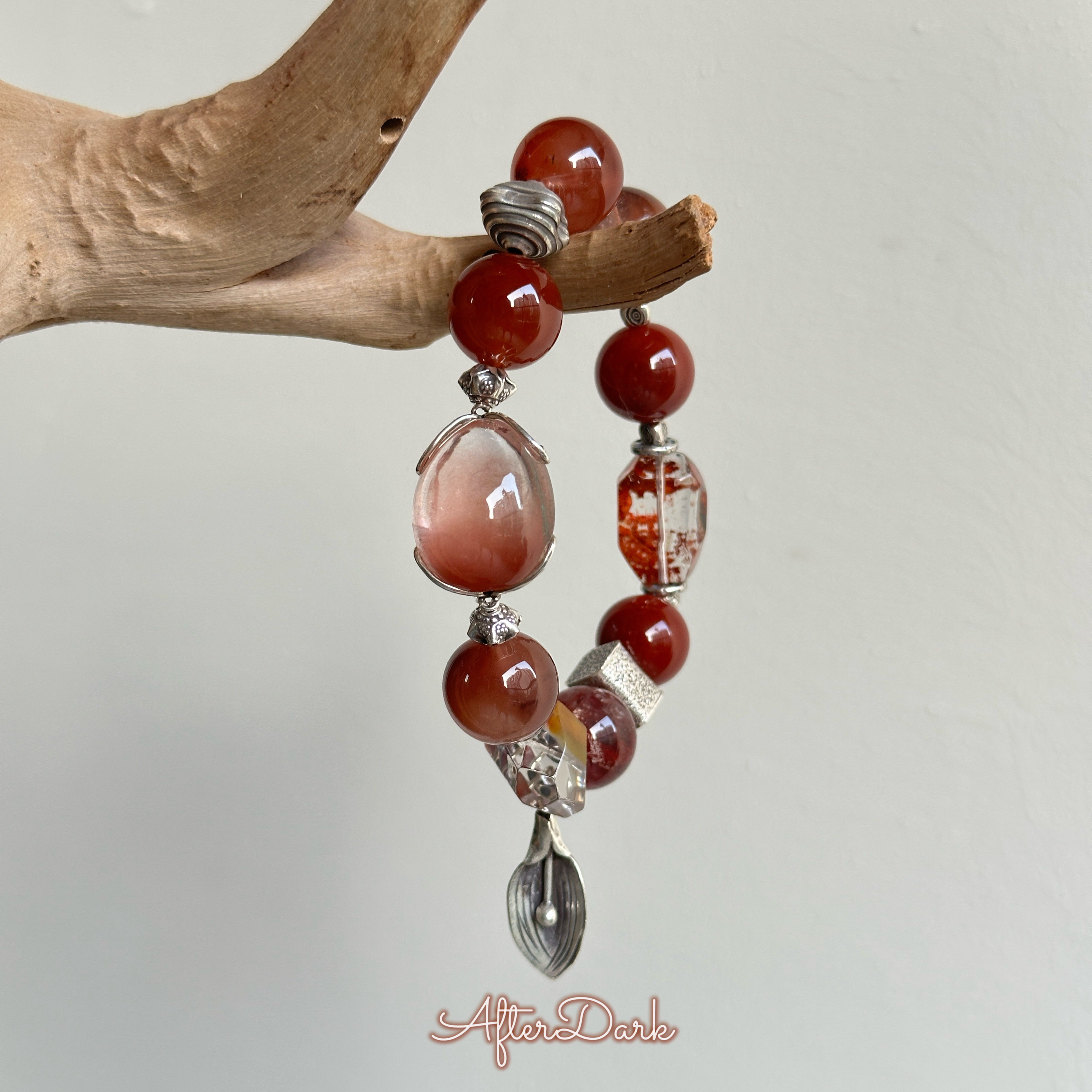 喜用火·原创设计【漫野火枫】天然胶花兔毛水晶手串招财好运事业