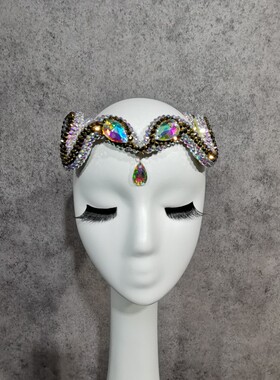 2022年新款肚皮舞仿奥水晶钻头饰花冠立体蛇形双色发饰肚皮舞饰品