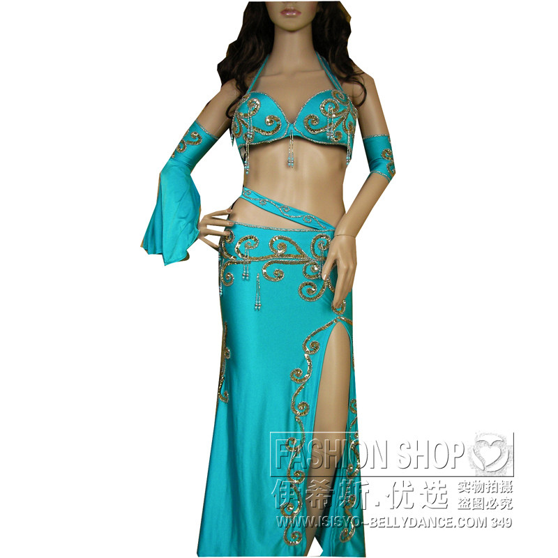伊希斯 肚皮舞演出服套装练习表演服  天蓝AJ123本店实拍