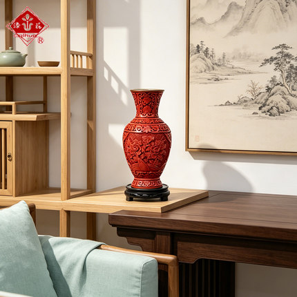 漆花扬州漆器厂手工雕漆花瓶装饰乔迁外事送礼工艺品送家人长辈