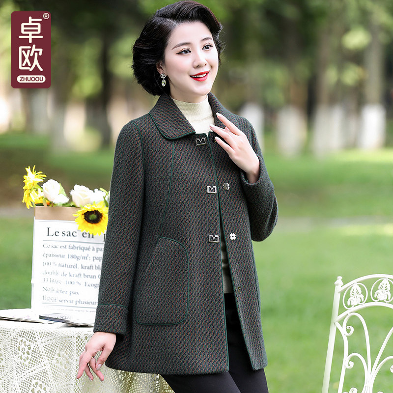 中老年女装妈妈秋冬外套阔太太呢子上衣高贵洋气奶奶保暖大衣高档