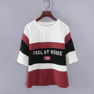 库存折扣色块拼接短袖 香蕉系列 专柜女装 新款 印花T恤Y4876 夏季