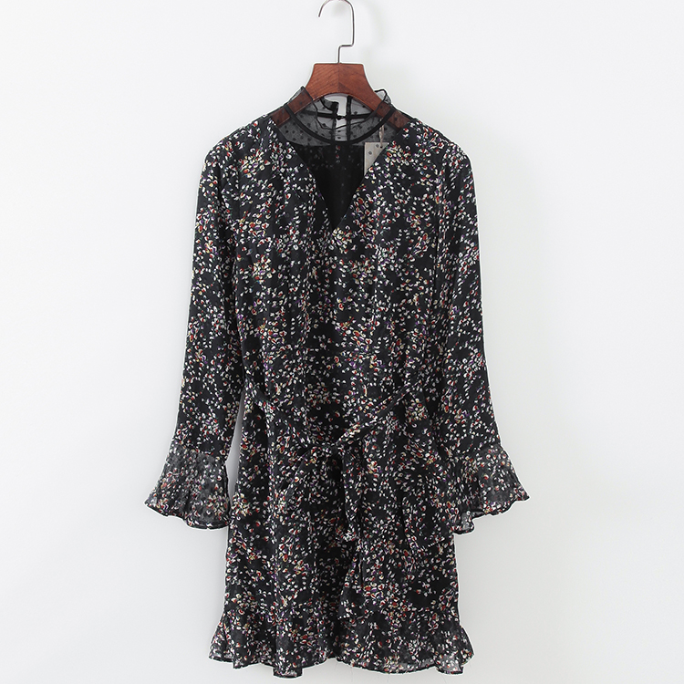 碧系列 春秋新品女装库存折扣轻熟温婉风碎花长袖连衣裙F1228A