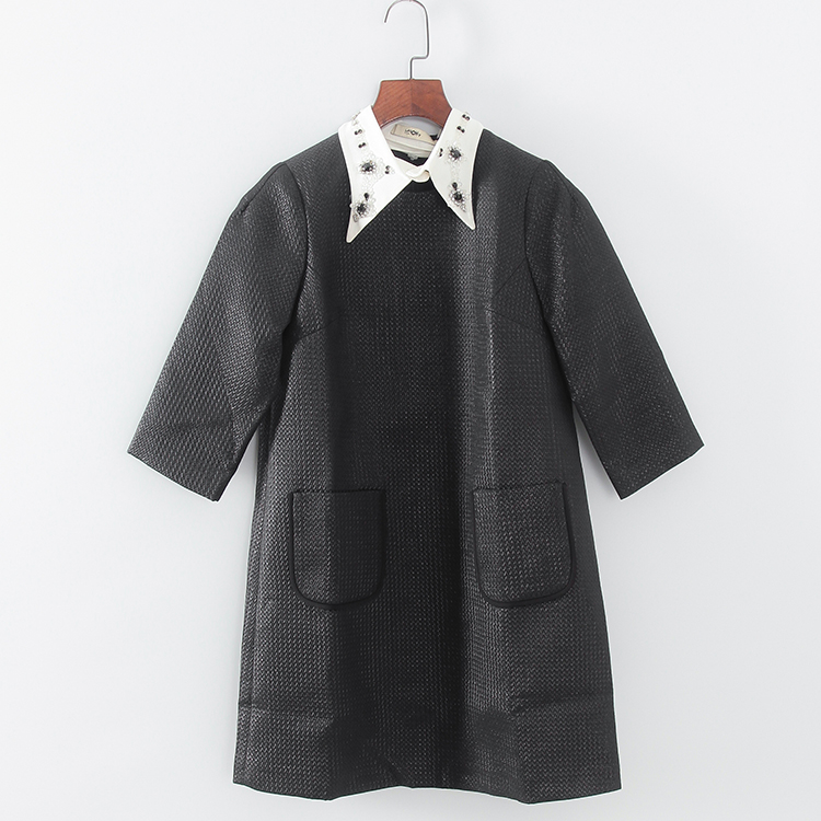 品牌系列 新品春秋款专柜女装库存折扣配假领时尚连衣裙F1302C