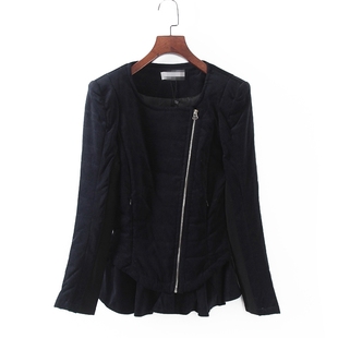 贝系列 冬款款新款品牌库存折扣女装斜拉链无领薄棉服F249