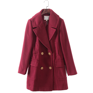 库存折扣深红色H型翻领外套F973 品牌女装 灵系列 秋冬新款