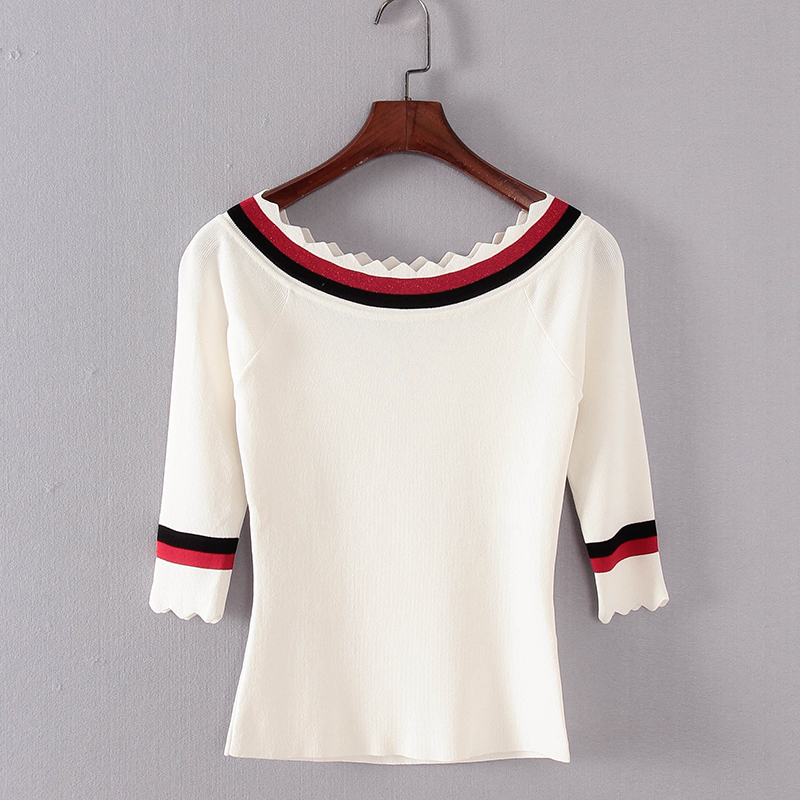 碧系列 春秋新款品牌女装库存折扣撞色修身百搭针织上衣F1734A