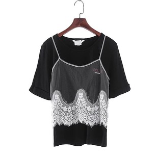 专柜女装 新款 库存折扣针织拼网背心两件套T恤Y4556 夏季 香蕉系列