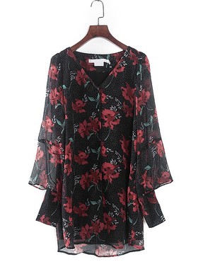 香蕉系列 夏季新款专柜女装库存折扣黑花泡泡袖连衣裙Y4510A