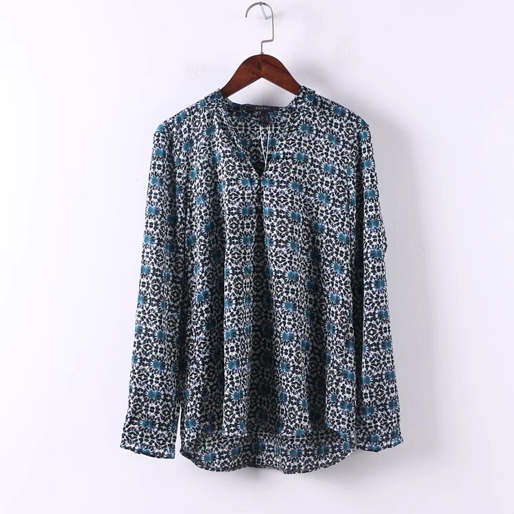 孤品系列 春秋新款女装品牌库存折扣长袖V领印花休闲上衣D416-15