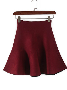 诺系列 新品春秋女装库存折扣酒红色高腰显瘦A字针织裙Y3579B