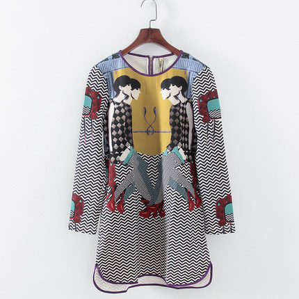 品牌系列 新品春秋款专柜女装库存折扣双人头印花中长小衫F1304A