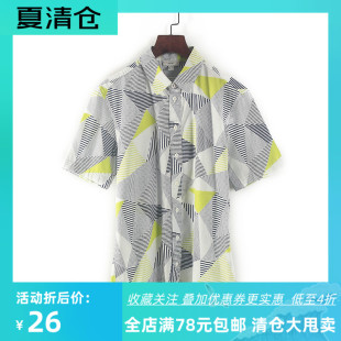 夏季 新品 男装 休闲百搭Y3183 ESP系列 品牌折扣库存 白色印花衬衫