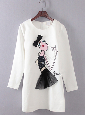 灵系列 春秋新款品牌女装库存折扣卡通刺绣时尚连衣裙F665A